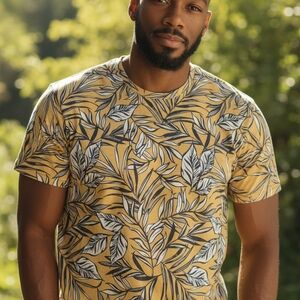 Aeropostale Yellow Leaf Pattern Tee